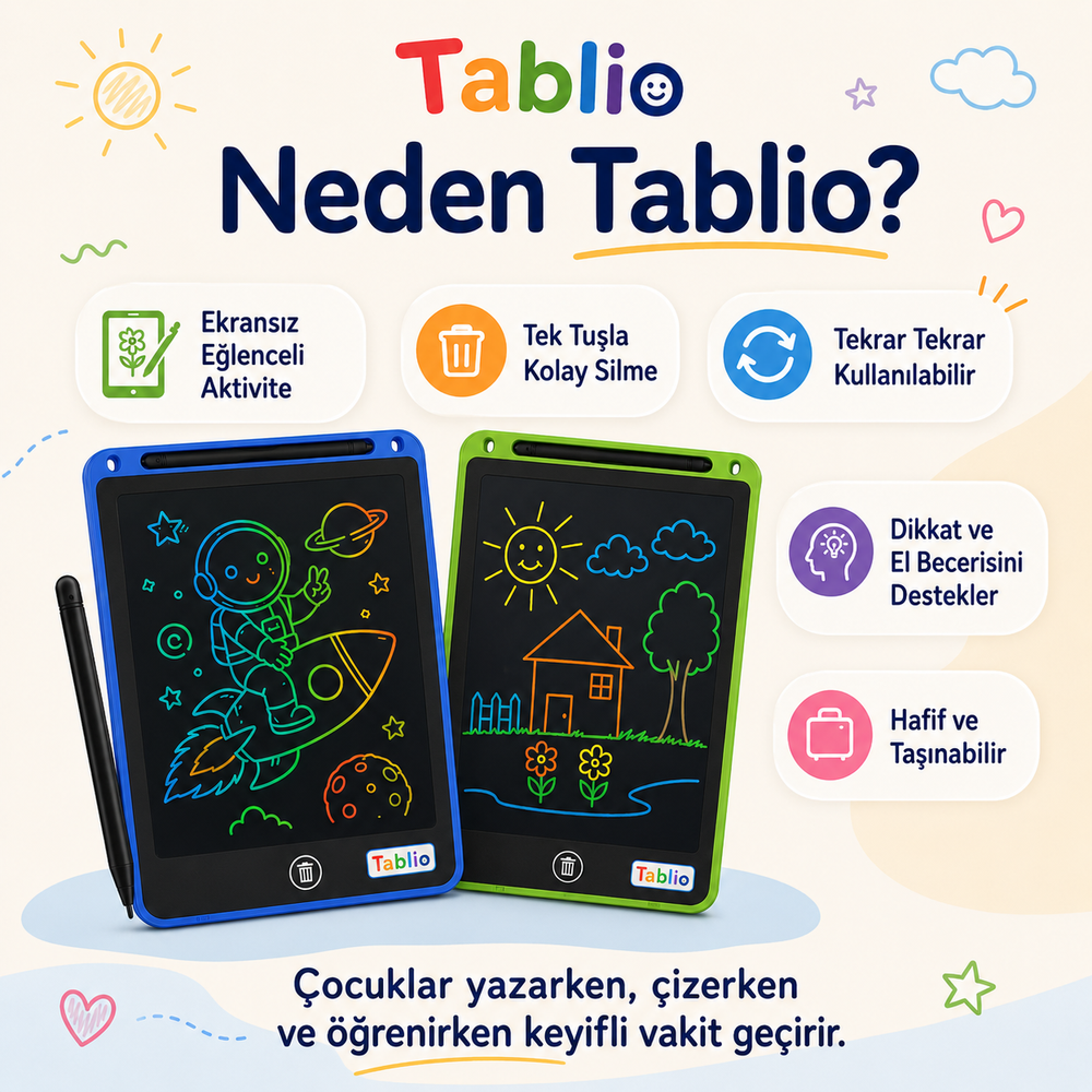 Tablio Çocuk LCD Manyetik Sihirli Yazı Tableti