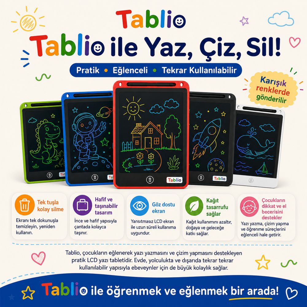 Tablio Çocuk LCD Manyetik Sihirli Yazı Tableti