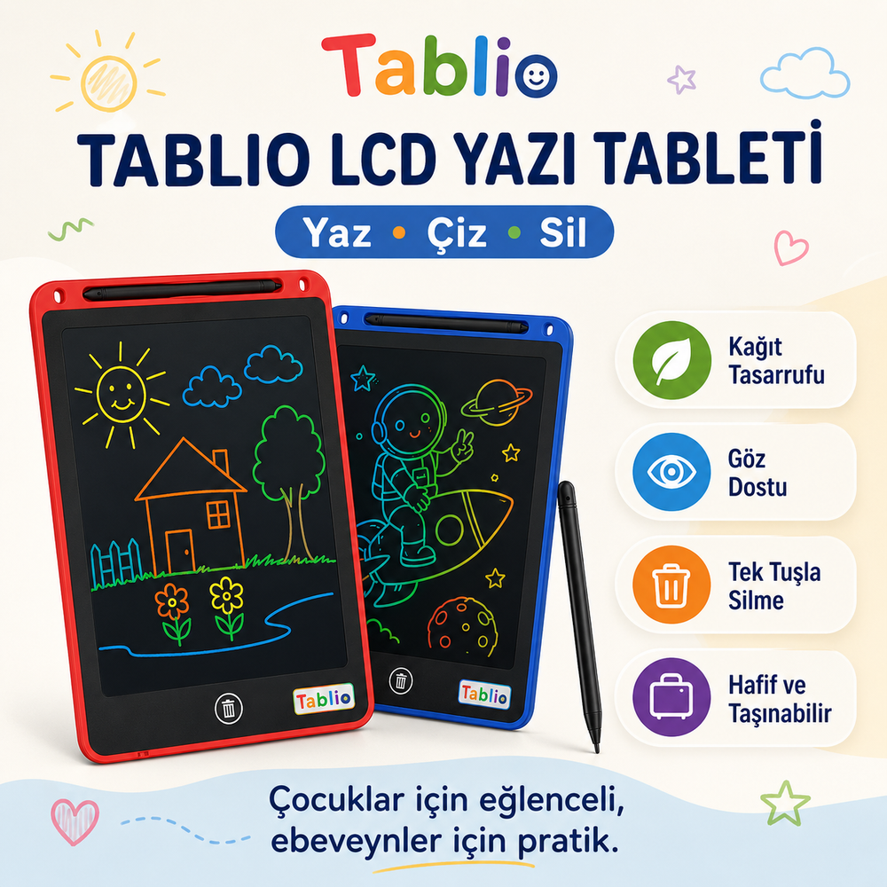 Tablio Çocuk LCD Manyetik Sihirli Yazı Tableti